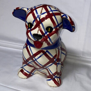 FAIR BRAYTON LAGUNA California POTTERY Cookie Jar Plaid Dog VNTG Signed Gingham